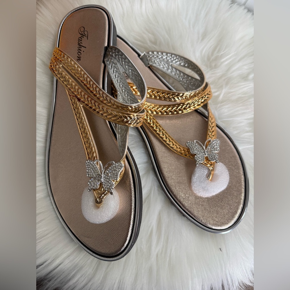 Gold & Silver Butterfly Thong Sandals - Women's